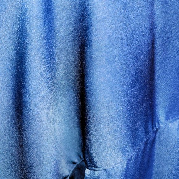 BLUE SATIN V NECK WITH COLLAR POPOVER BLOUSE - Picture 7 of 7